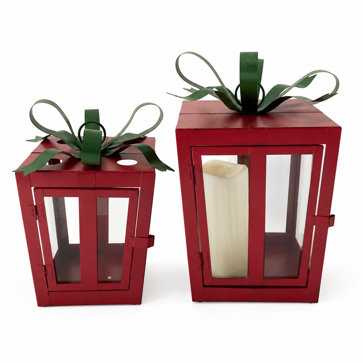 IN-XMAS0019-inton-metal-red set of 2- christmas candle lantern