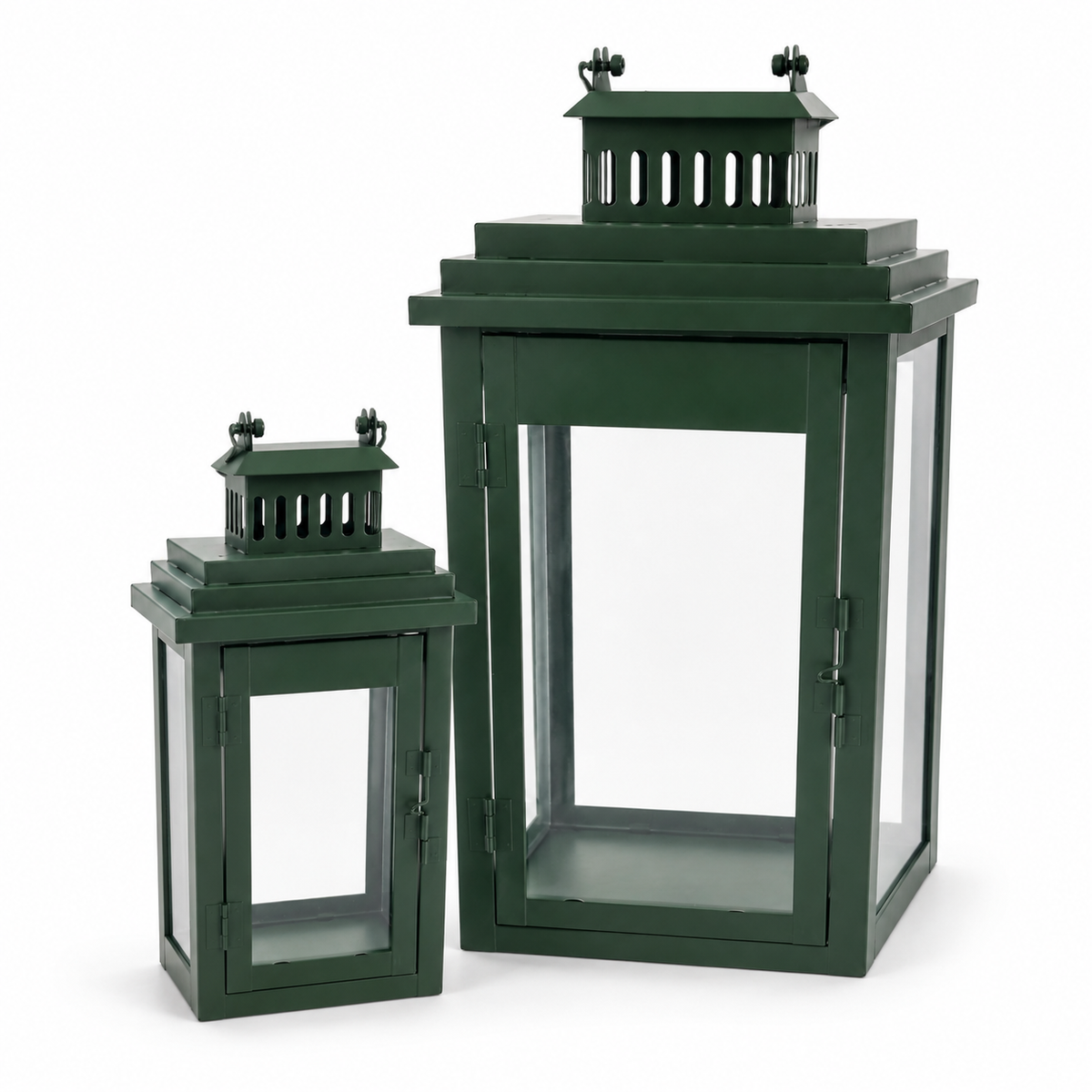 IN-XMAS0021-inton-metal-green-set of 2- christmas candle lantern