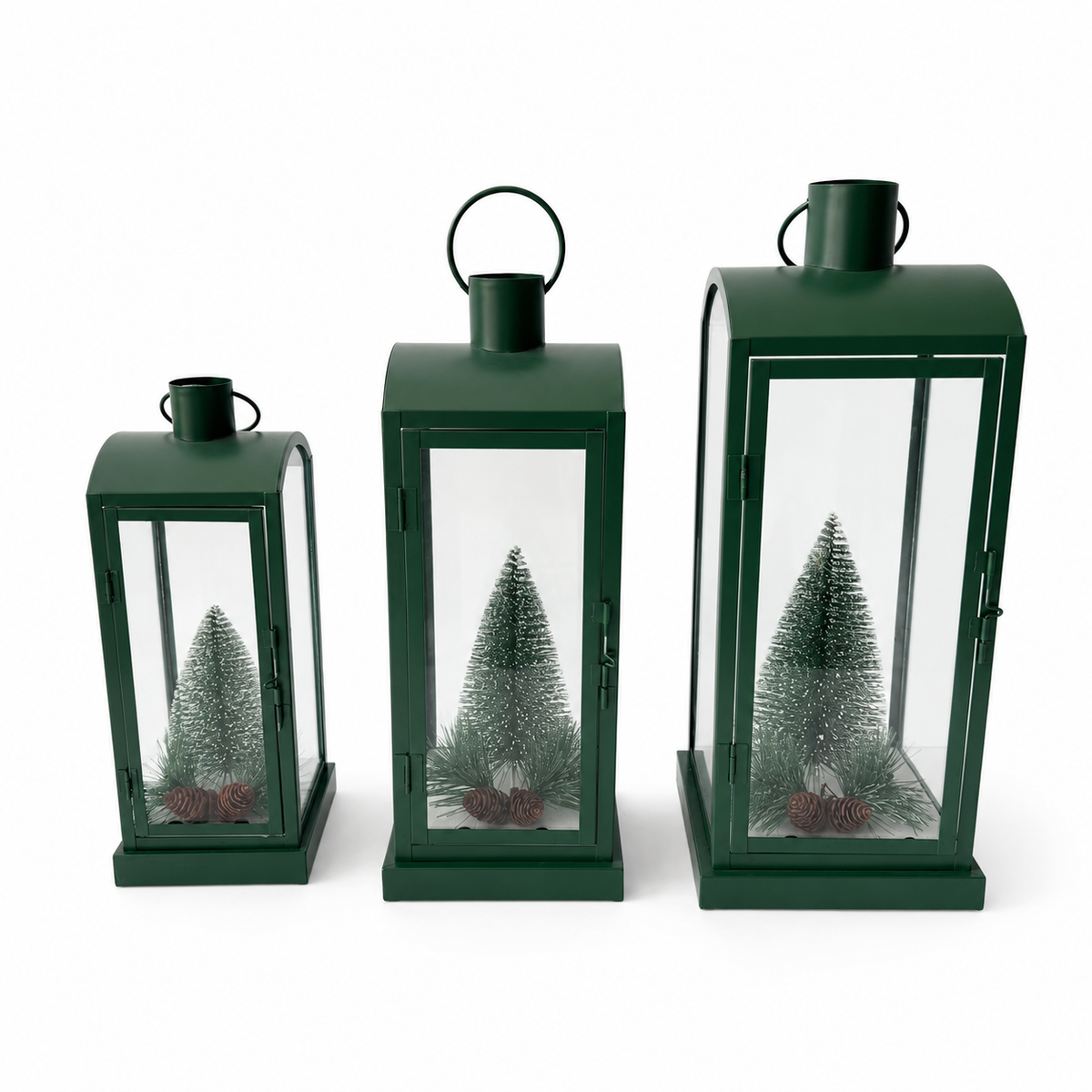 IN-XMAS0002 inton-metal-green-set of 3 christmas candle lantern