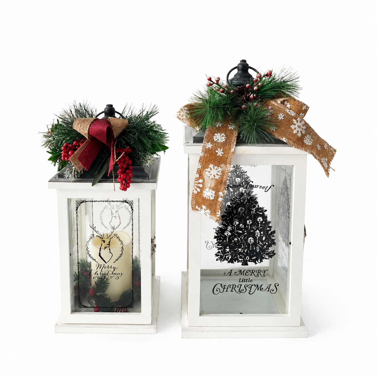 IN-XMAS0003-inton-wood-white-set of 2 christmas candle lantern