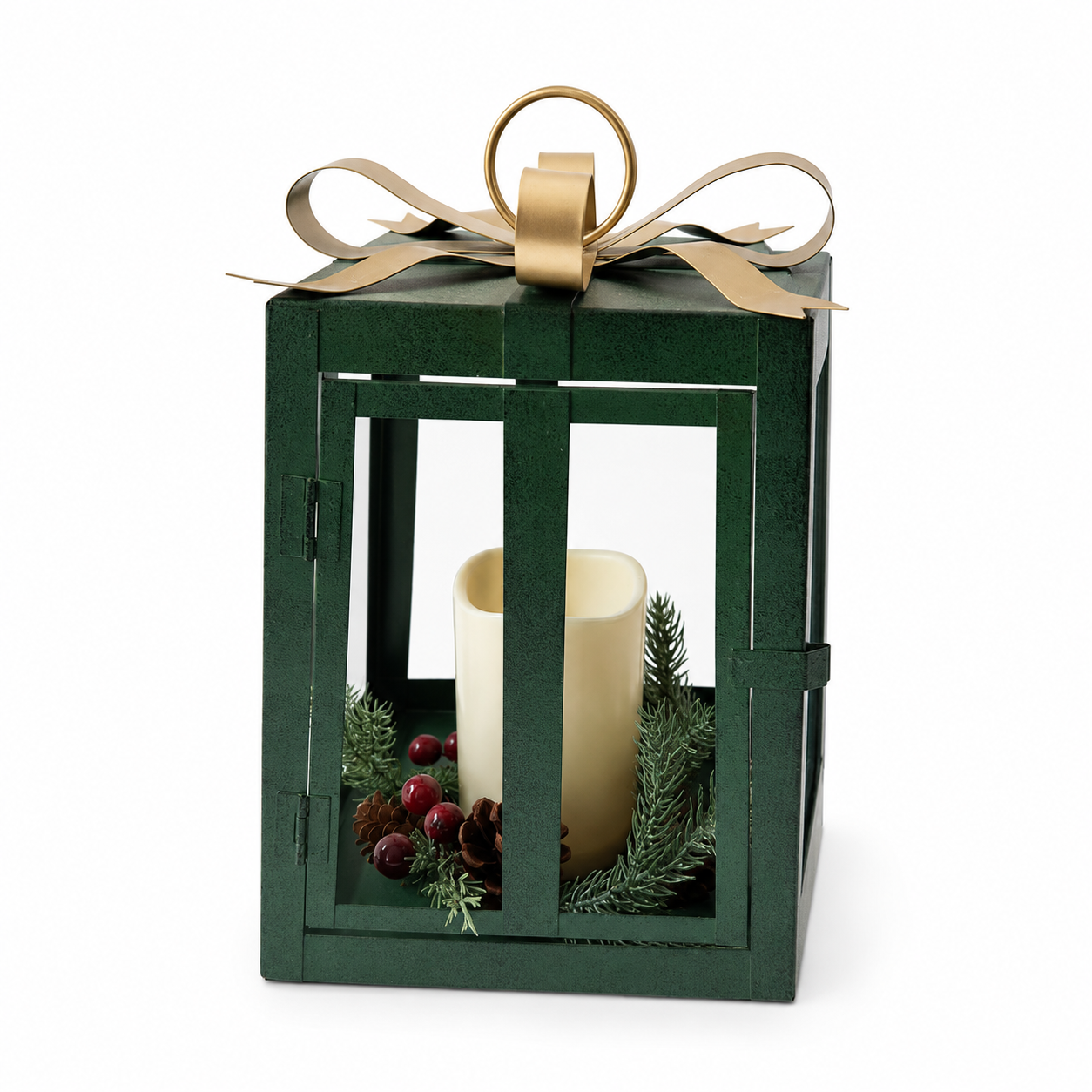 IN-XMAS0004  -inton-metal-green christmas candle lantern