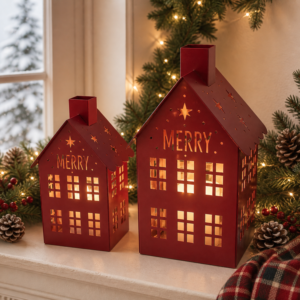 IN-XMAS0005 -inton-metal-RED christmas candle lantern