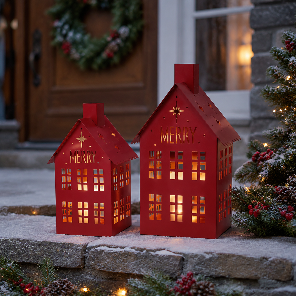 IN-XMAS0005 -inton-metal-RED christmas candle lantern