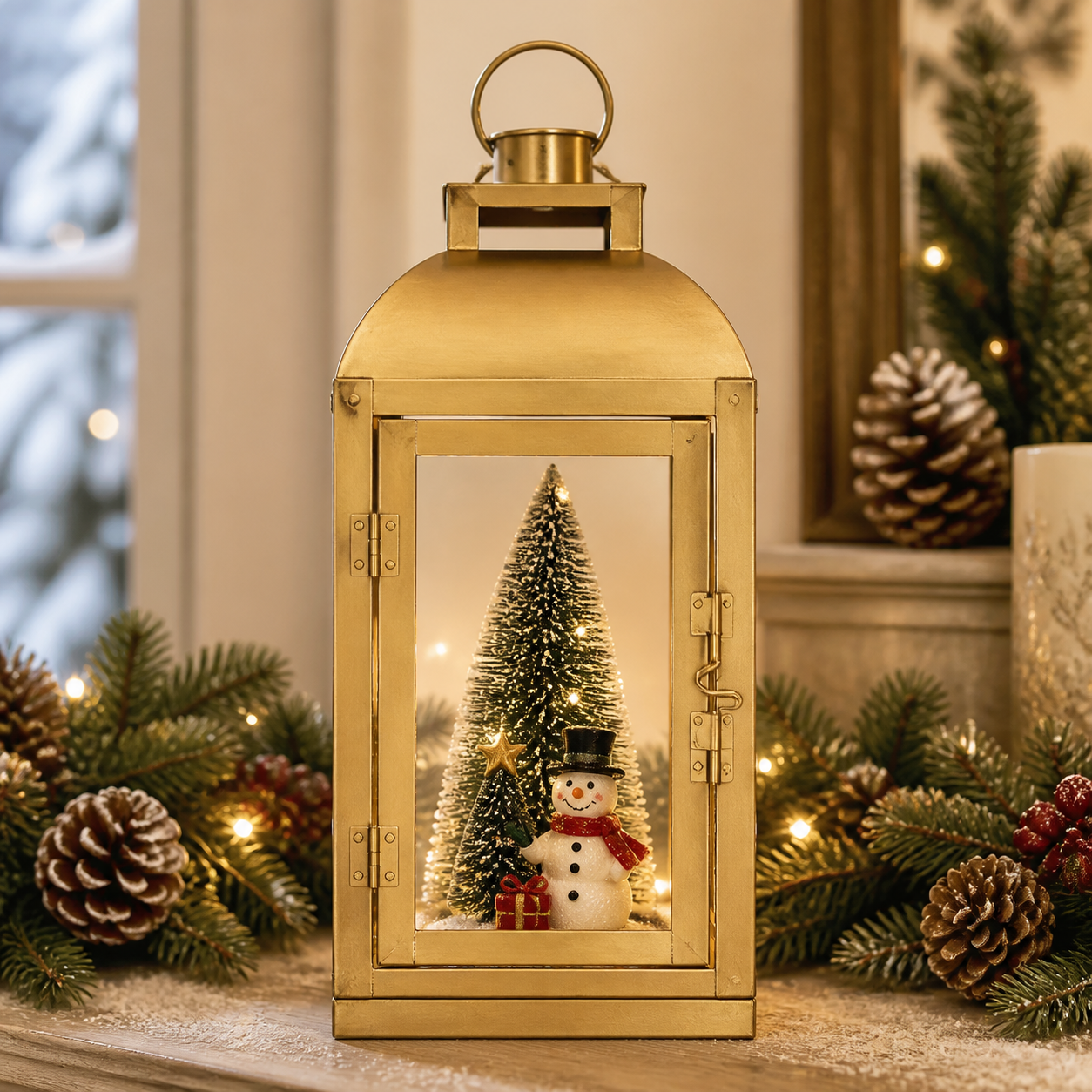 IN-XMAS0009 -inton-metal-GOLD-christmas candle lantern