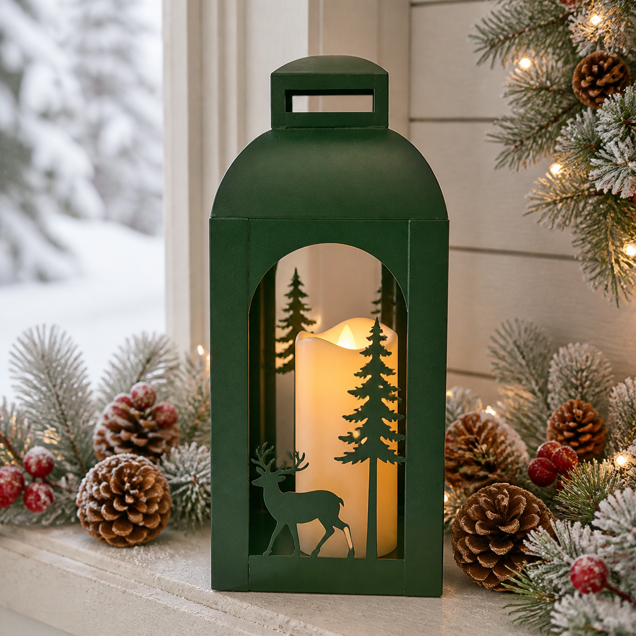 IN-XMAS0015-inton-metal-green-christmas  candle lantern