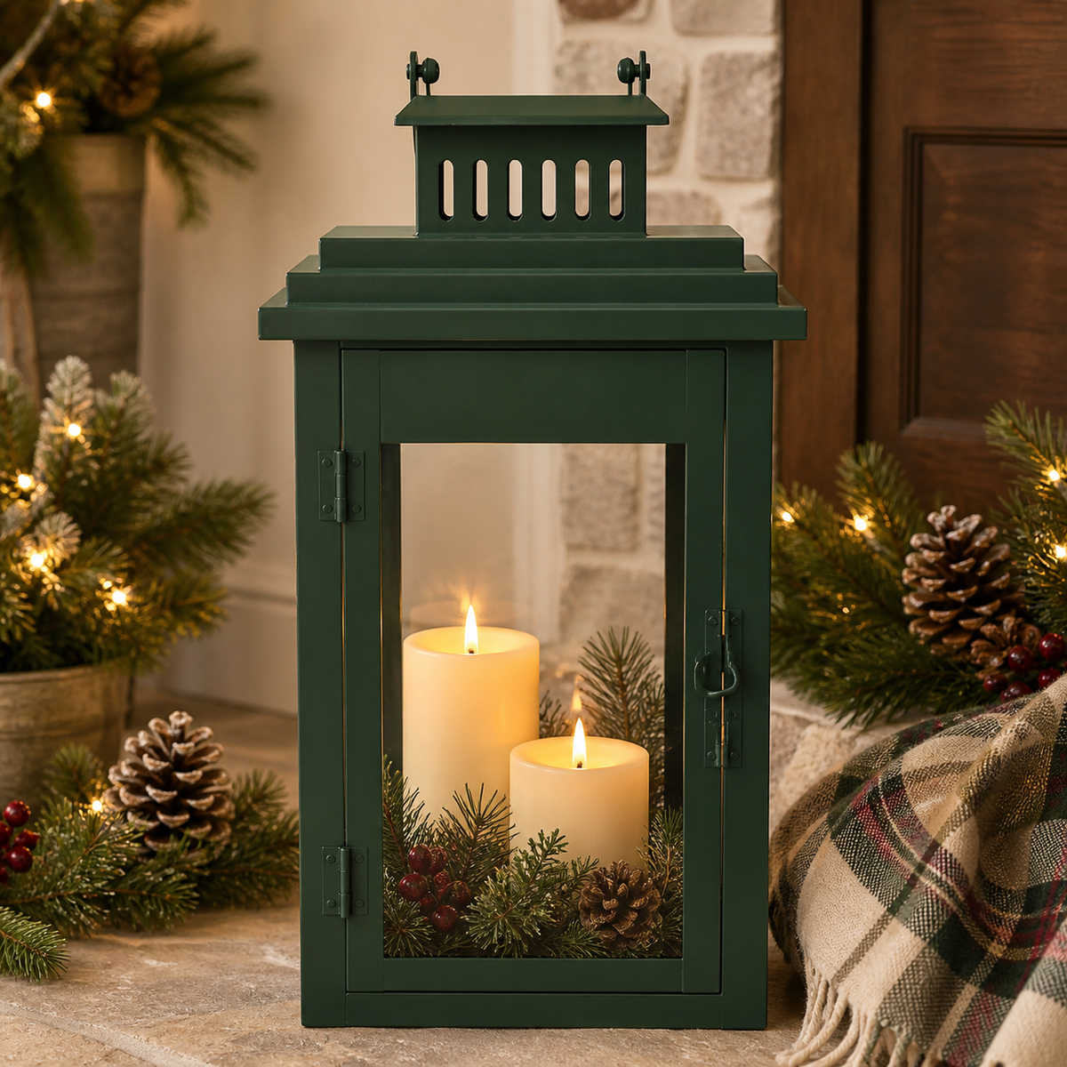 IN-XMAS0016-inton-metal-green-christmas  candle lantern