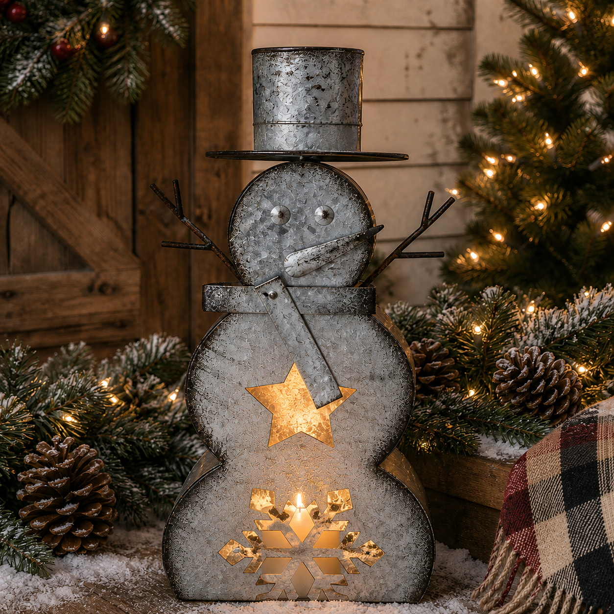 IN-XMAS0018-inton-metal-silver-snowman-candle lantern